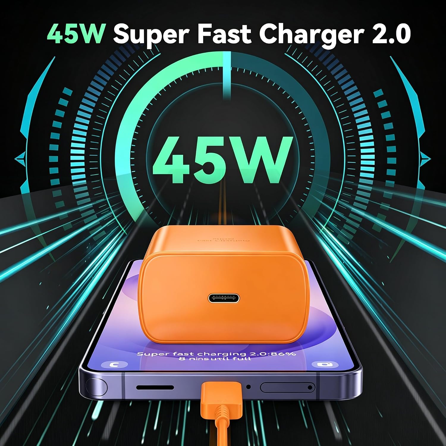 Thumbnail 5 de 45W Super Fast Charger USB C Android Phone Type C Charger Kit with 6.6ft Cable (Orange)
