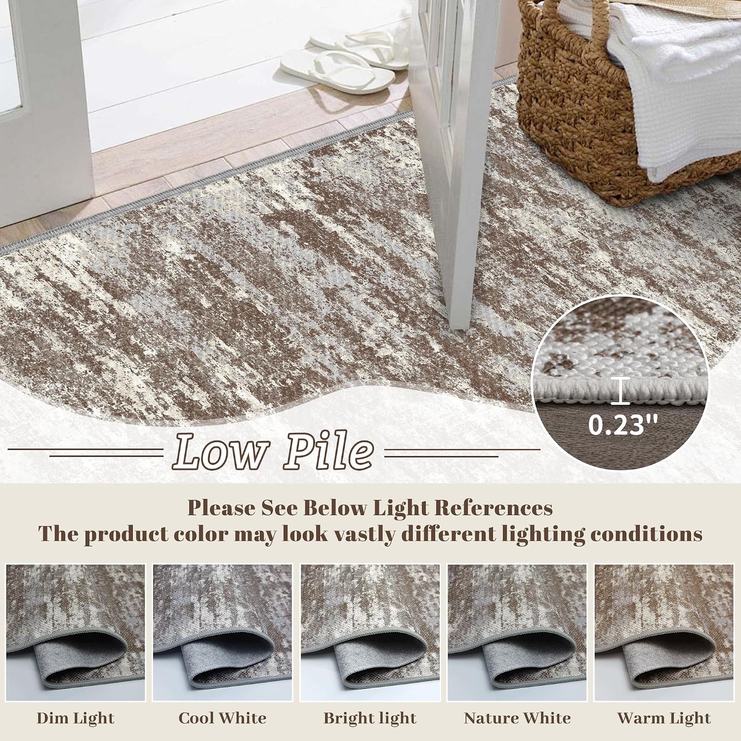 Detalle de TTelephant Nina 2' x 10' Runner Rug, Abstract Brown, Washable with Silicone Backing