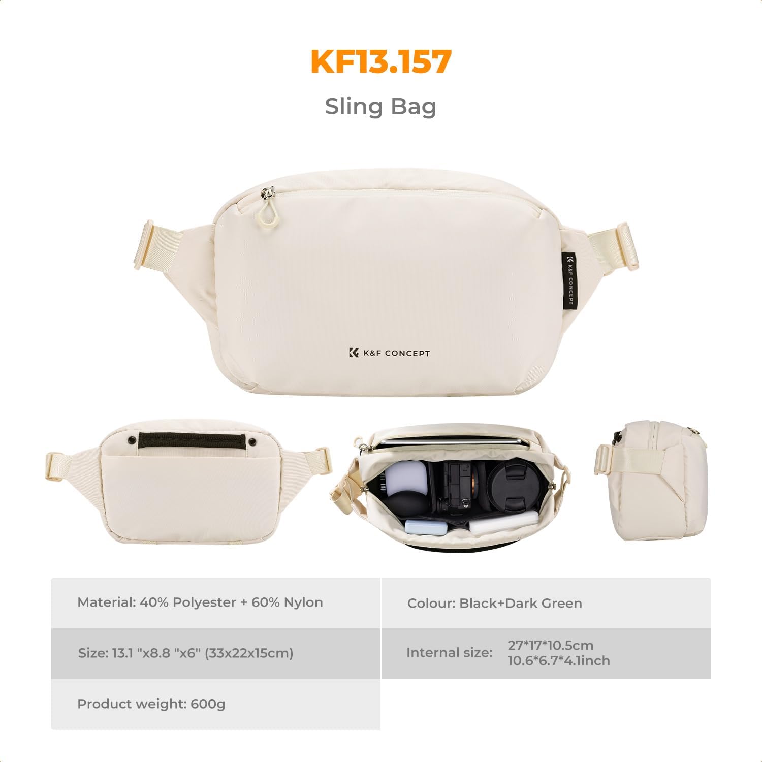 Thumbnail 6 de K&F Concept Camera Sling Bag: Practical, compact DSLR + Lens Carrier with Tripod Bottom Straps