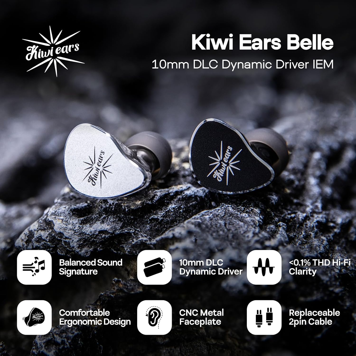 Thumbnail 1 de Linsoul Kiwi Ears Belle IEM in-ear con driver dinamico DLC da 10 mm (3,5 mm, no micro) color nero