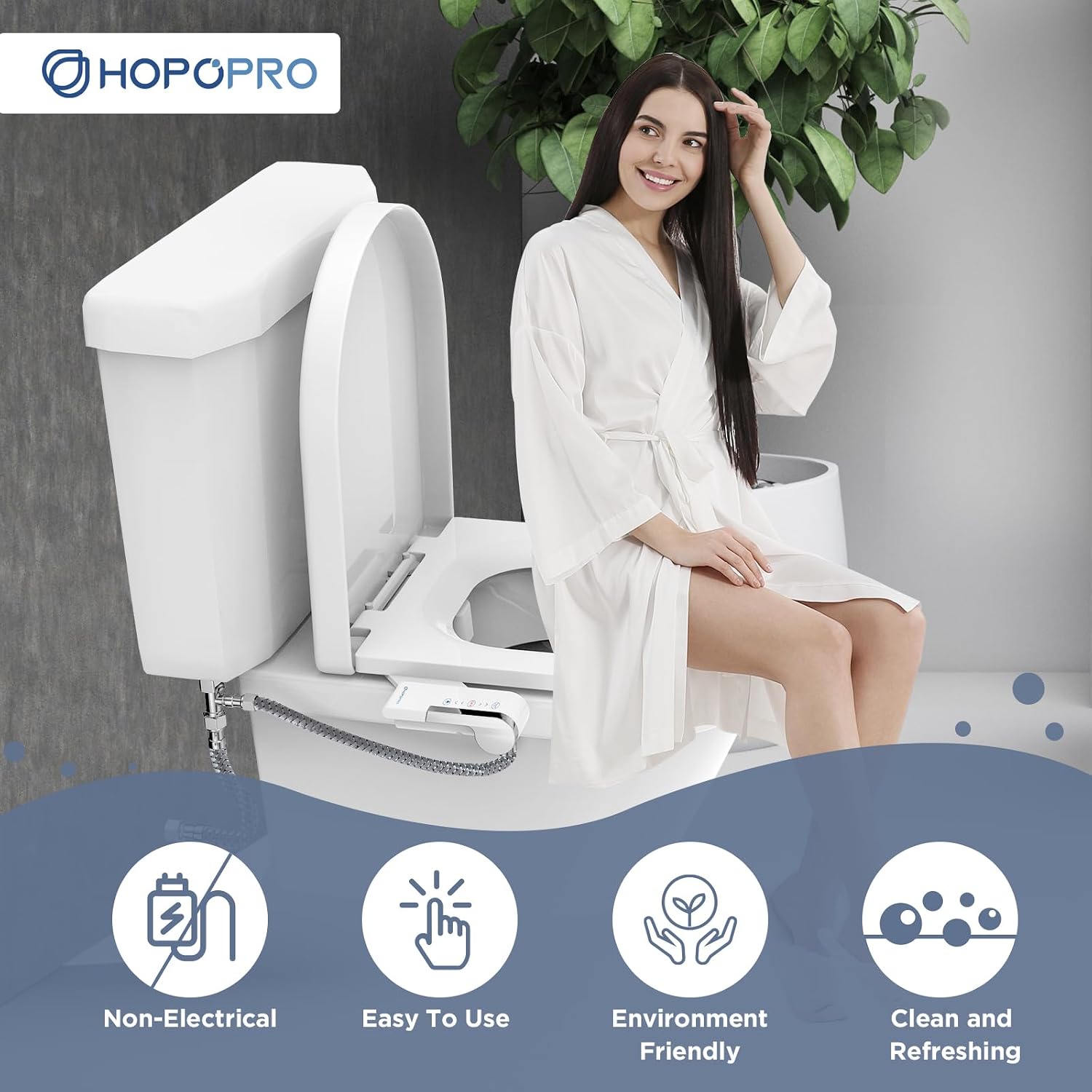 Thumbnail 3 de HOPOPRO Non-Electric Dual-Nozzle Bidet Attachment with Adjustable Pressure, Silver
