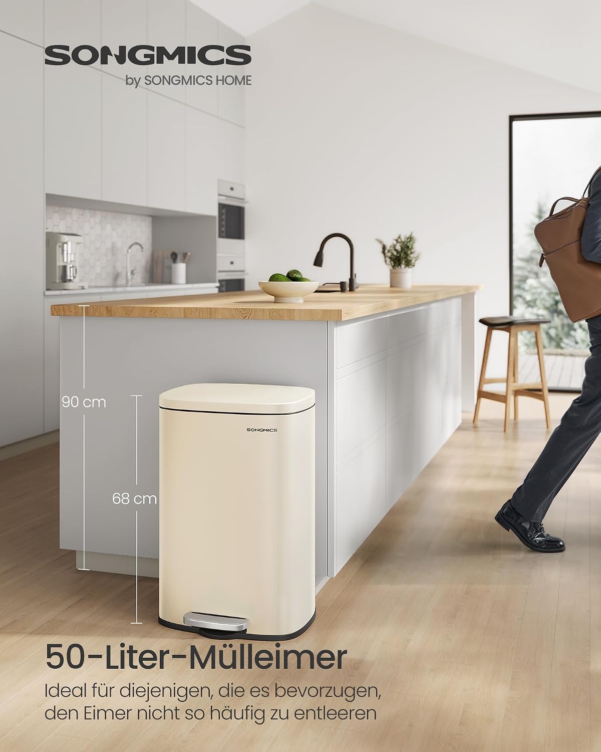 Detalle de SONGMICS Mülleimer Küche LTB050A02 (50 Liter) mit Softclose, Fußpedal und Inneneimer