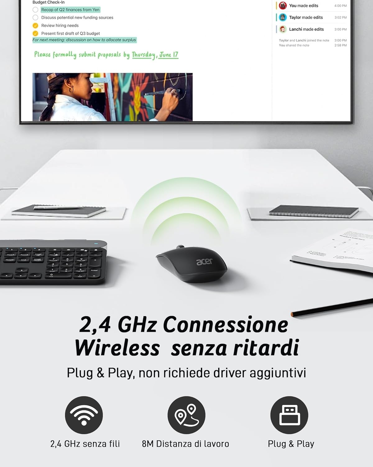 Thumbnail 1 de Acer Wireless Mouse: ergonomico, ambidestro e ultra‑compatto con 4 pulsanti programmabili