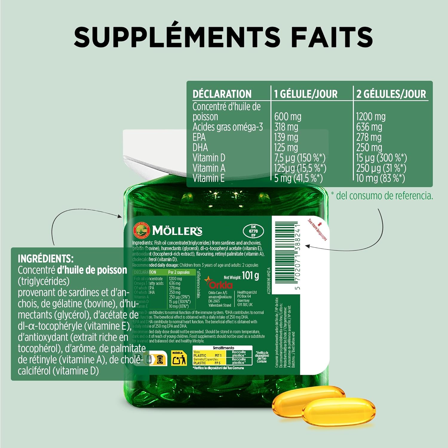 Thumbnail 2 de Möller’s Capsules oméga-3 Daily Health – Oméga-3, EPA et DHA avec Vitamines A, D et E (112 capsules)