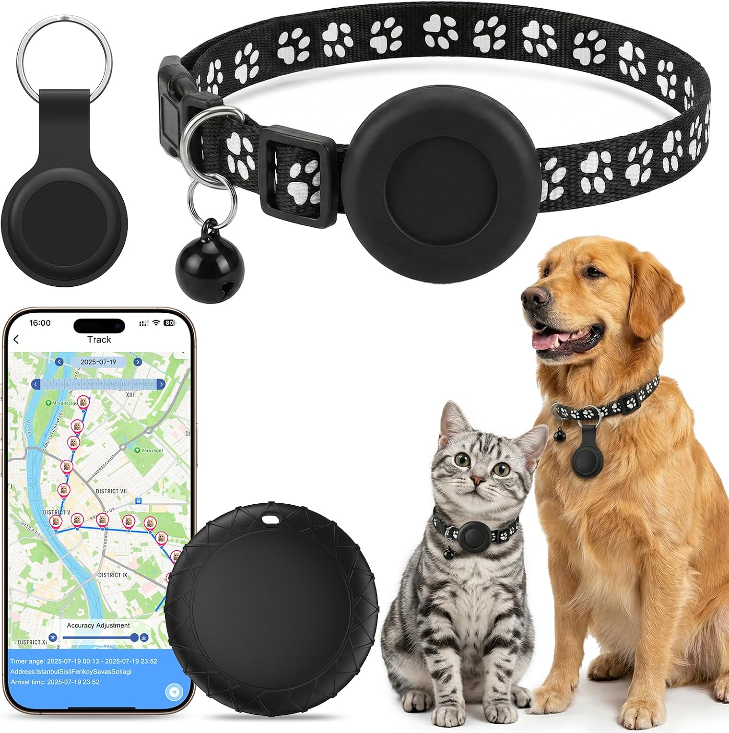 Detalle de Cat GPS Tracker with Collar: Real-time Location, No Monthly Fees, IPX6 Waterproof