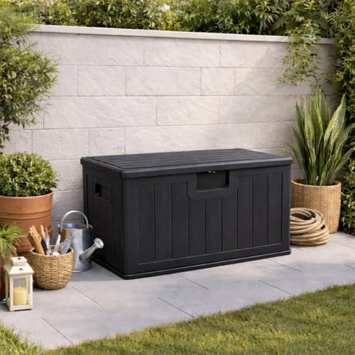 Detalle de Baúl exterior de resina impermeable 410L de T-LOVENDO.ES: arcón multiusos para jardín