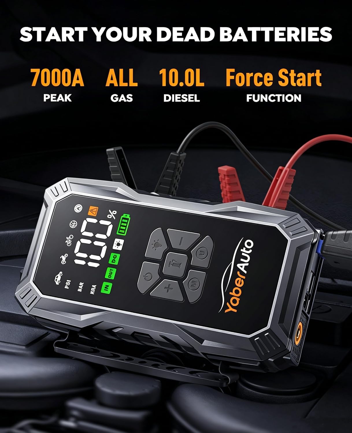 Thumbnail 1 de YaberAuto Jump Starter Power Pack 6000A (23800mAh) with Air Compressor 160PSI and LED Light