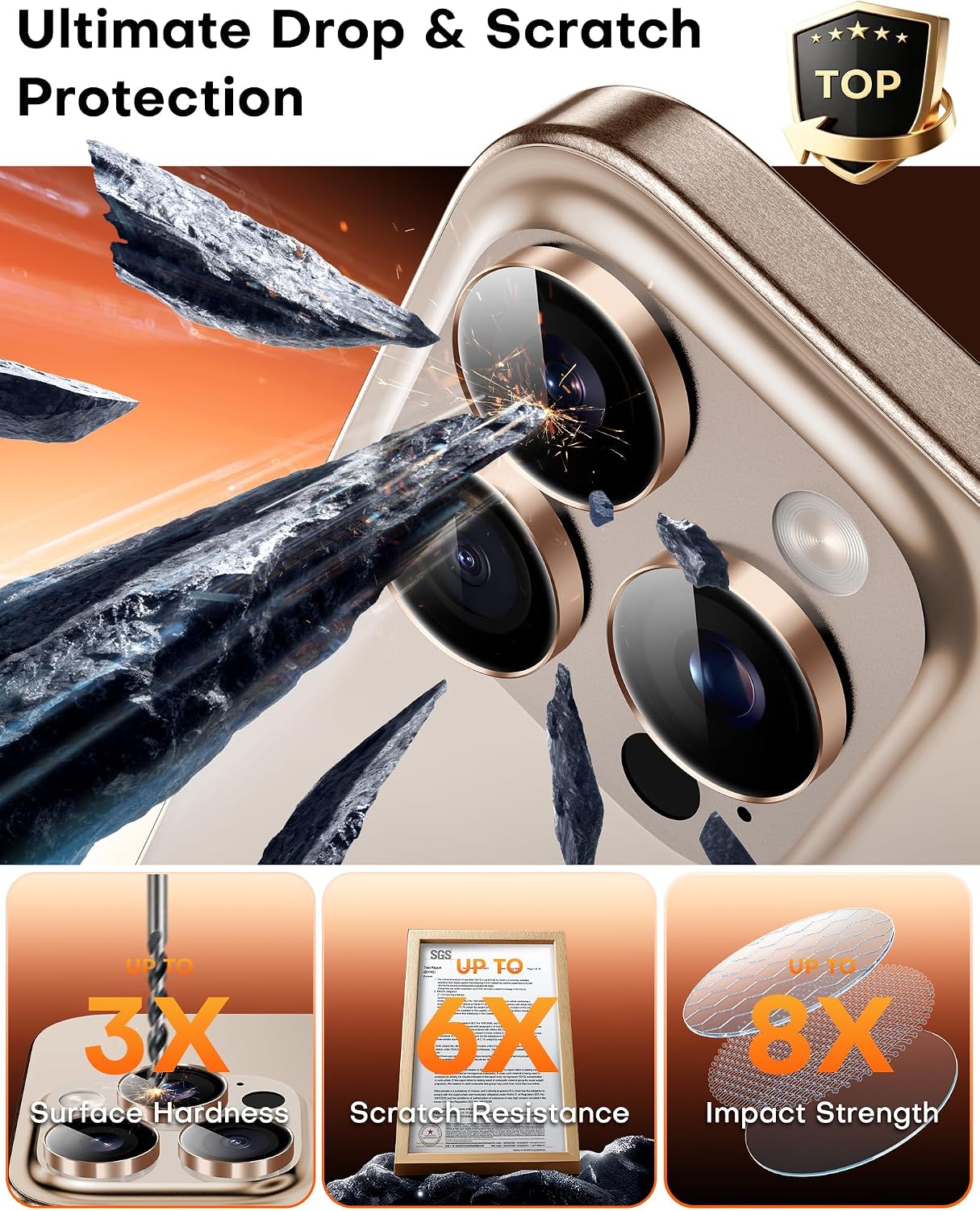 Detalle 2 de TOCOL Camera Lens Protectors for iPhone 16 Pro Max / 16 Pro