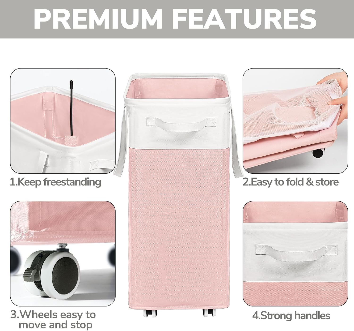 Detalle 2 de Goodpick Canvas07wheel75-pink white 2-Pack Rolling Laundry Hampers, 75L