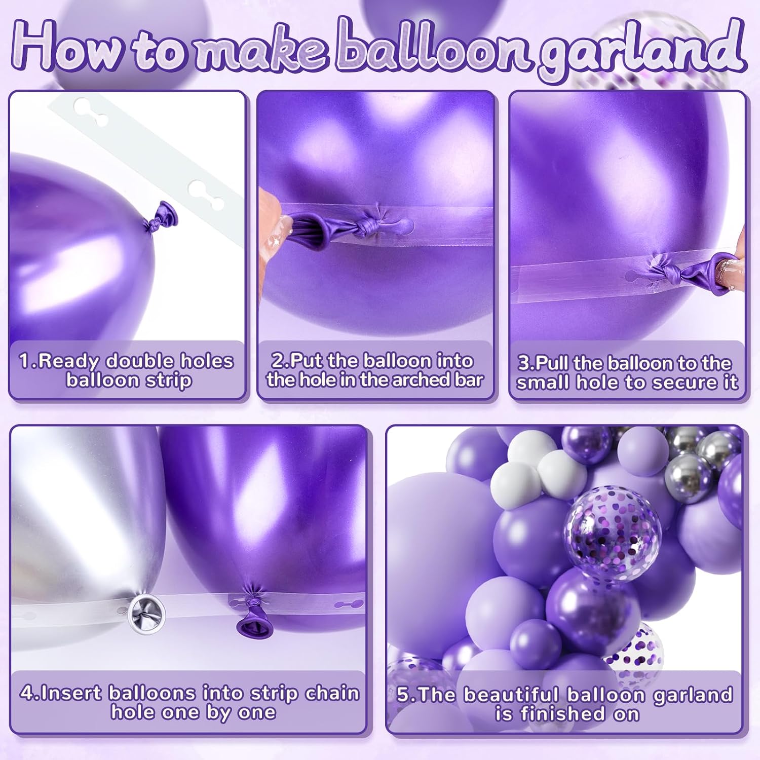 Thumbnail 2 de 155Pcs Purple Balloons Garland Arch Kit – Purple Birthday Decorations for Girl