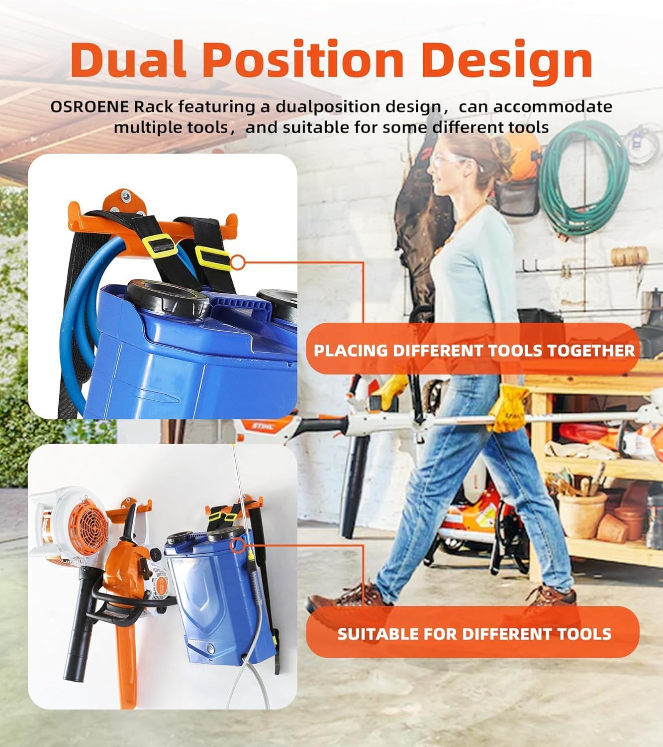 Thumbnail 5 de OSROENE BSZJ01-X Backpack Blower Wall Rack with Tube Hook, Steel, 2 Hooks