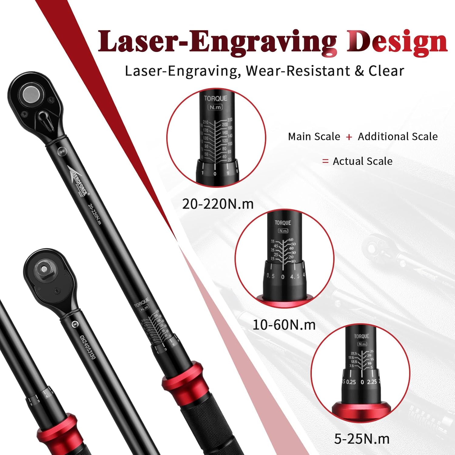 Thumbnail 2 de Clé dynamométrique AEROFORCE avec cliquet réversible et 3 plages (1/4", 3/8", 1/2")