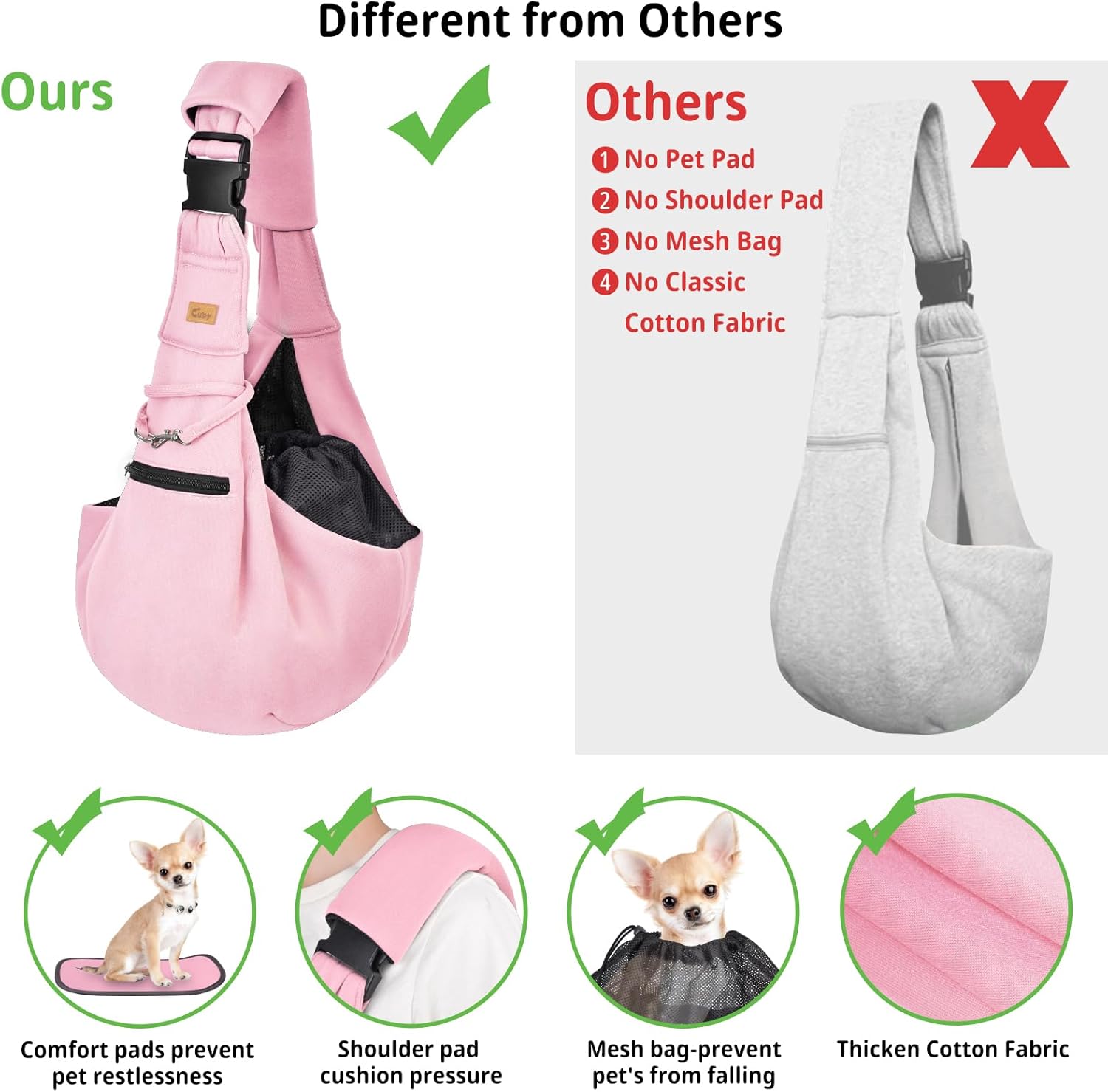 Thumbnail 1 de CUBY Puppy Carrier Adjustable Reversible Cat & Dog Sling with Safety Belt, Zipper Pocket & Bottom Mat