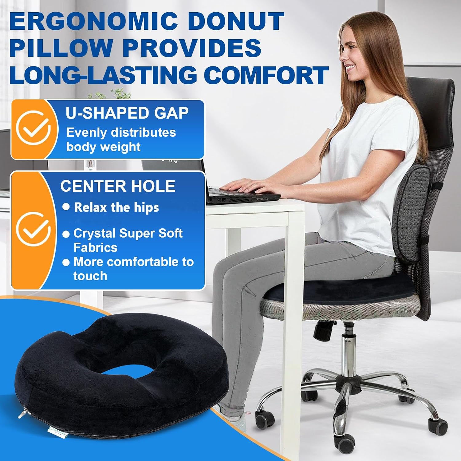 Thumbnail 2 de Ecosafeter Coussin Donut Ergonomique en Mousse à Mémoire de Forme – soutien coccyx et confort durable