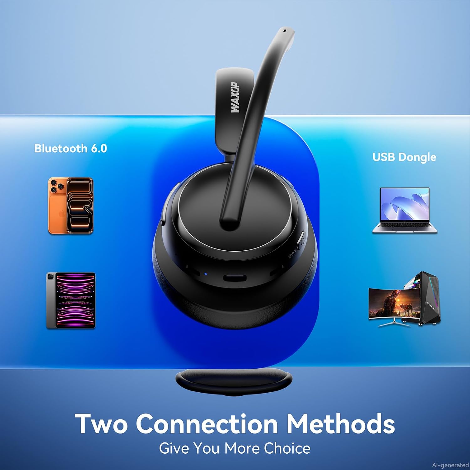 Detalle de Wireless Headset with Mic, Bluetooth 6.0