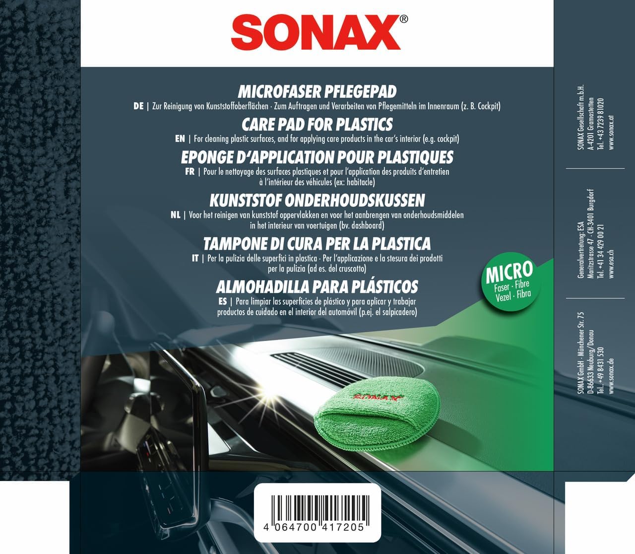 Thumbnail 1 de SONAX MicrofaserPflegePad (1 Stück) – gleichmäßiges Auftragen von Kunststoffpflegemitteln im Innenraum