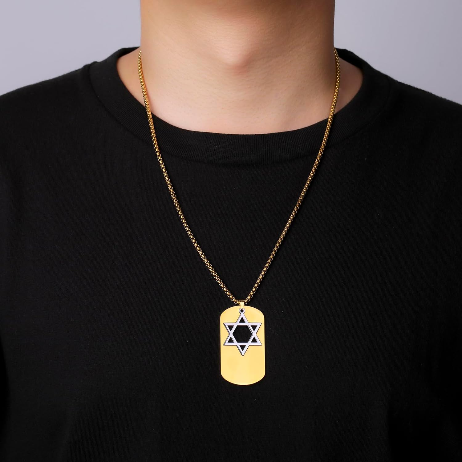 Detalle de VASSAGO Collier en acier inoxydable avec pendentif étoile de David ajustable (2 couleurs) pour homme