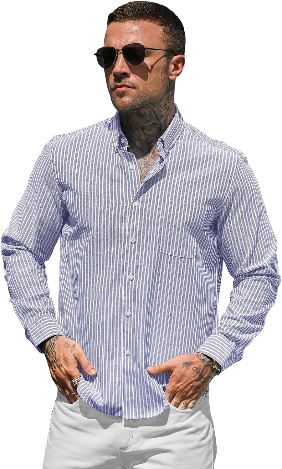 Thumbnail 2 de Mauro Kane men’s long-sleeve oxford shirt with pocket – 100% cotton non-iron striped button-down