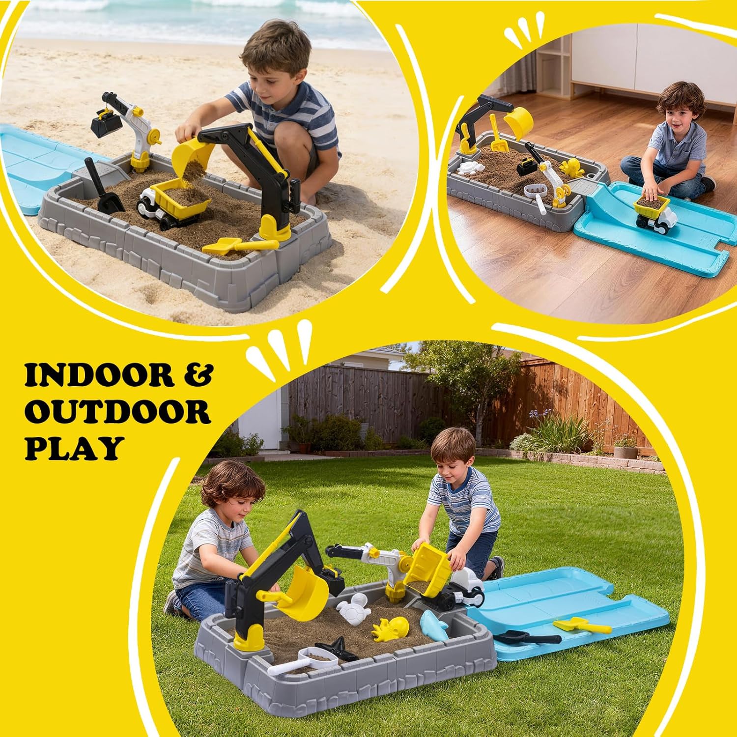 Thumbnail 4 de Kids Excavator Sandbox with Cover – All-in-One Construction Play Set for Outdoor Fun
