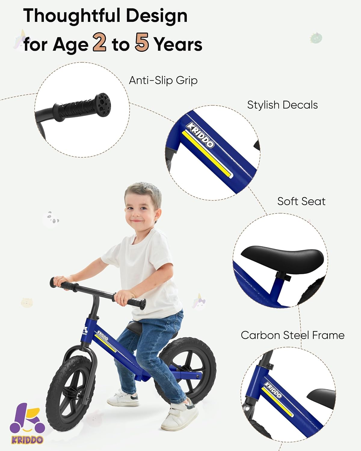 Thumbnail 3 de KRIDDO Toddler Balance Bike for 2–5 Years: Adjustable, All-Terrain Fun with Custom Plates