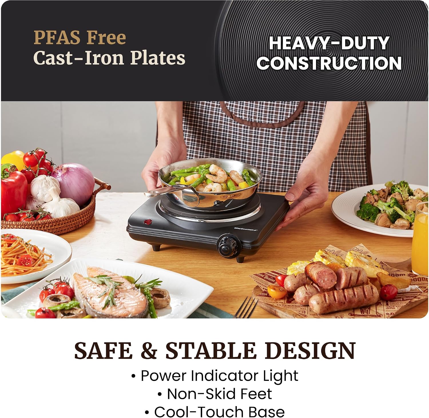 Detalle de Elite Gourmet Electric Burner 1000W Cast Iron Hot Plate with 7 Heat Settings