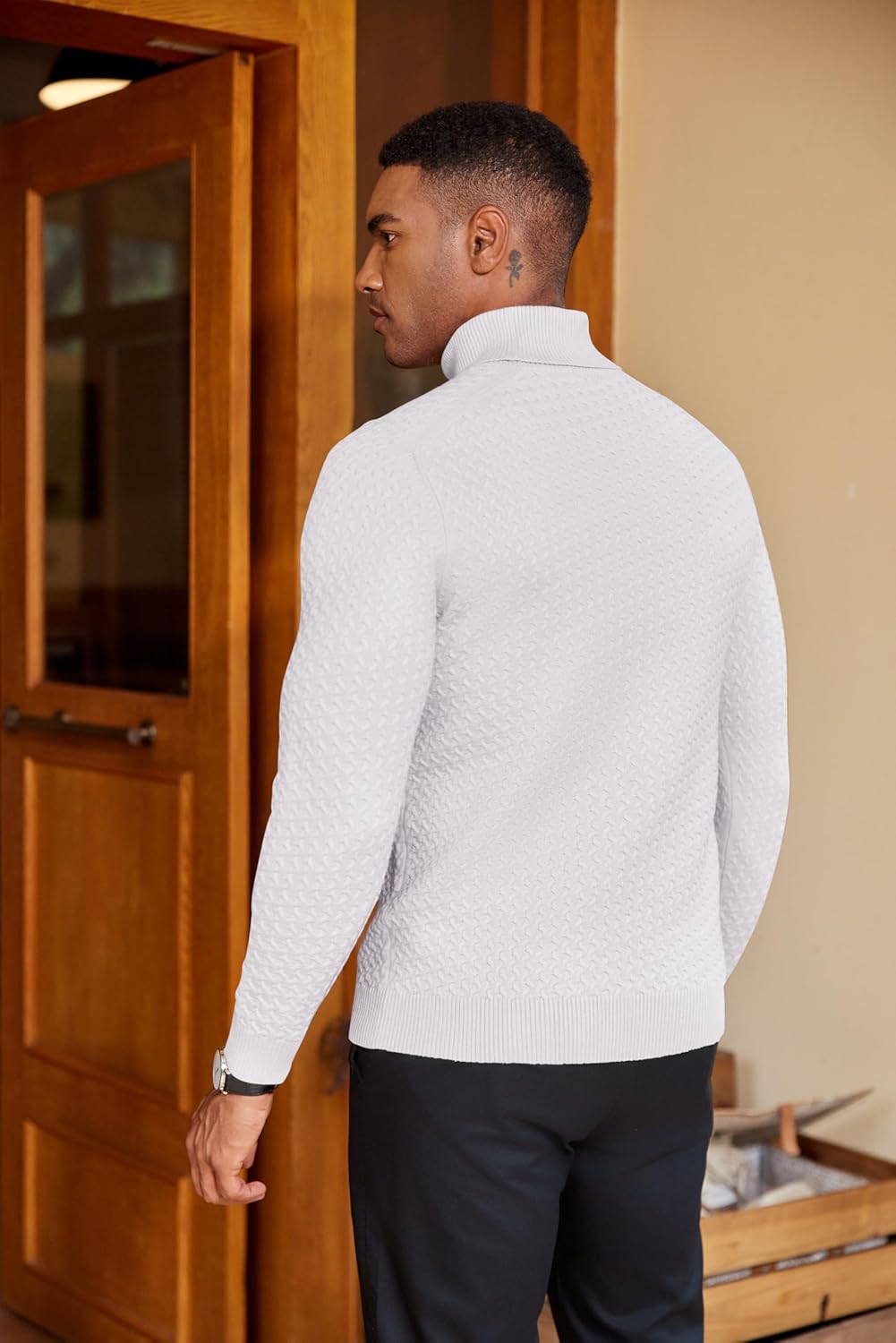 Thumbnail 3 de COOFANDY Pull Col Roulé Homme Tricoté Doux — Pull d’hiver élastique et élégant