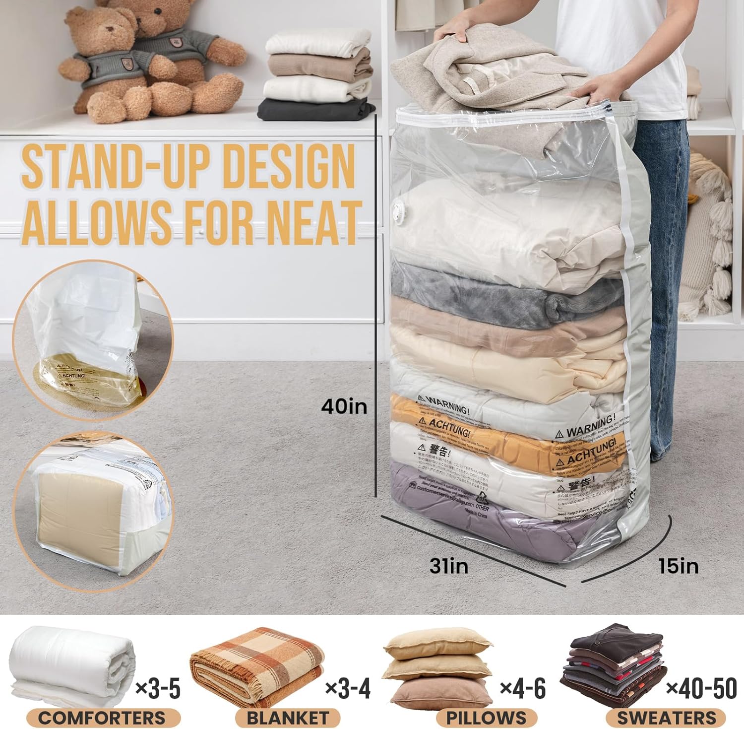 Detalle 2 de TAILI 6 Pack Vacuum Storage Bags Jumbo Cube 31x40x15"