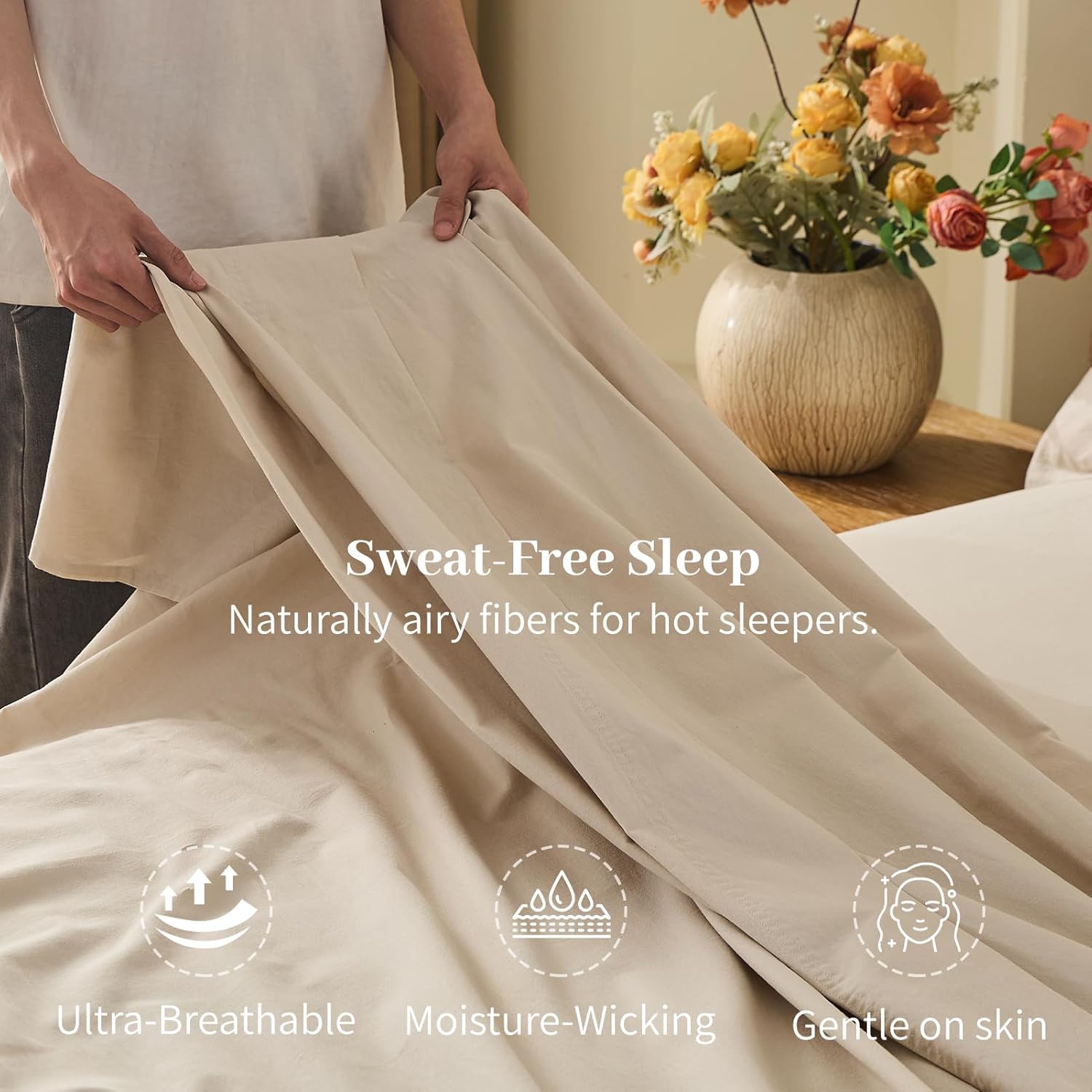Thumbnail 4 de MEISHANG 100% French Pure Linen Sheets Queen Size (4-Piece Set) with 16" Deep Pocket