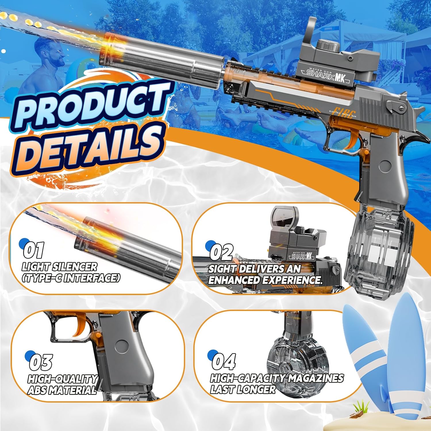 Thumbnail 4 de UROINT Pistola Ad Acqua Elettrica – Desert Eagle Nera, Gittata fino a 10 m, LED e serbatoio capiente