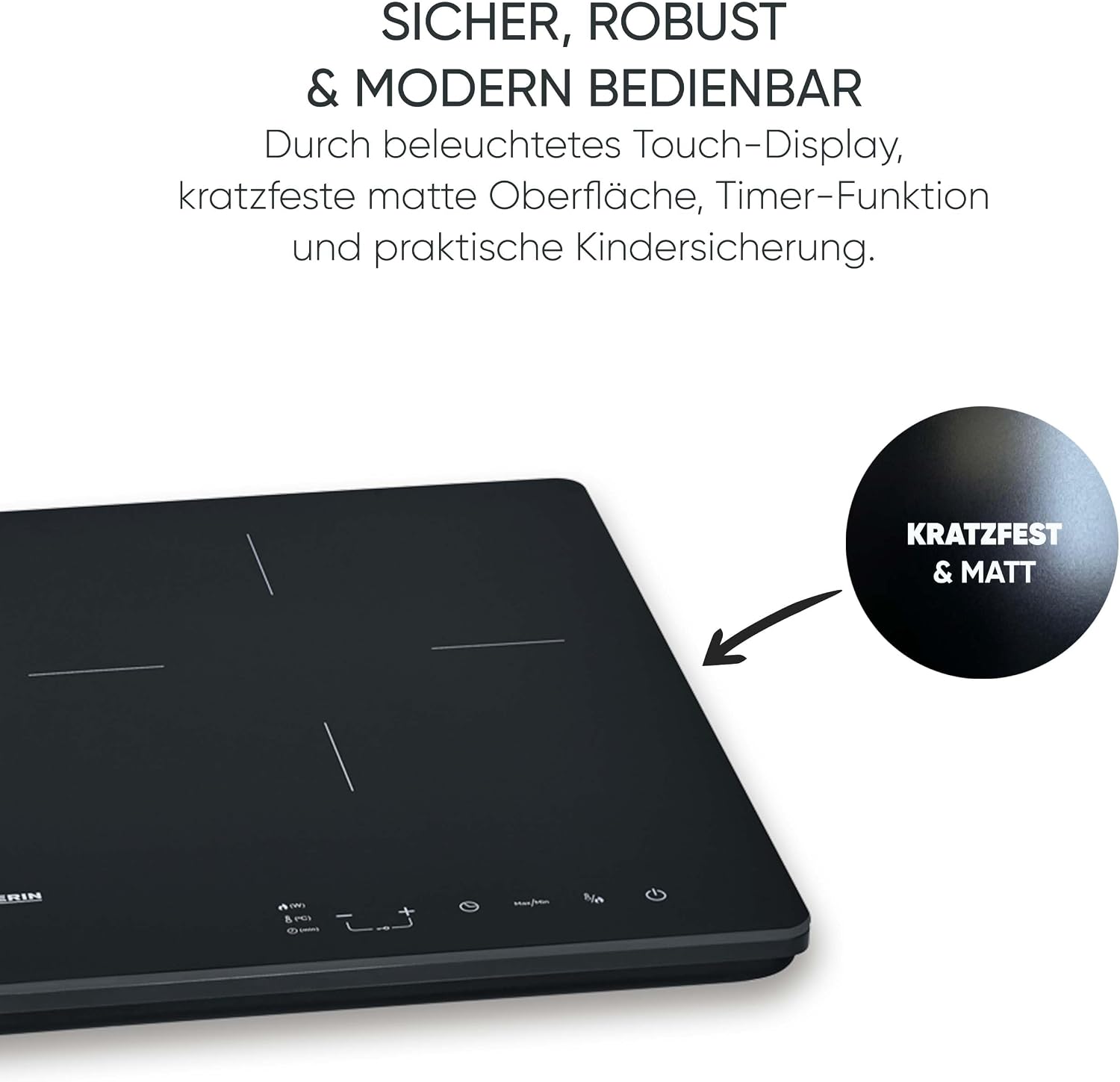 Detalle de Severin Doppel-Induktionskochplatte DK 1033 – 2 Platten, Glaskeramik, 3.400 W, Touch-Display