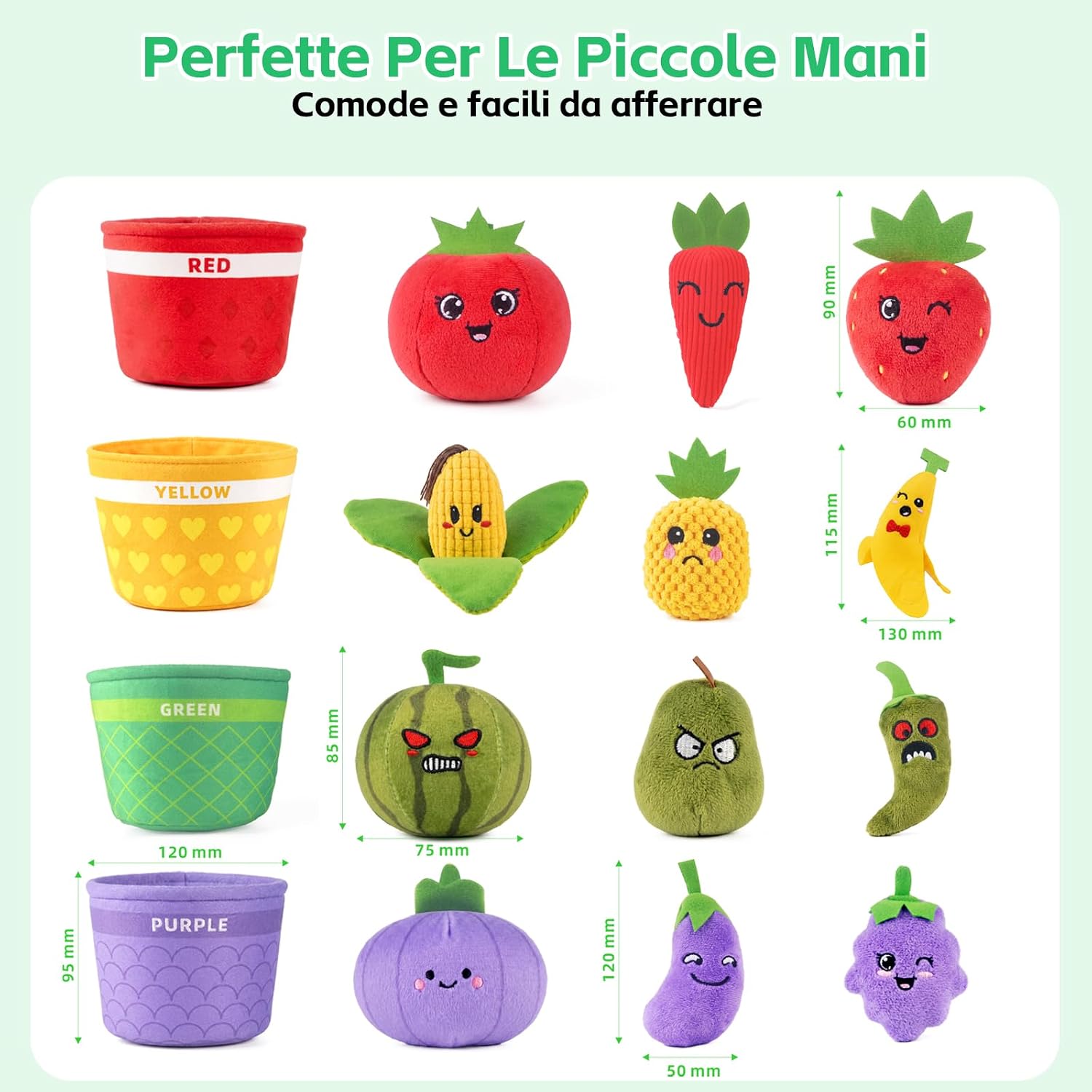 Thumbnail 6 de Tokiyis Giochi Montessori 6-12 Mesi – 16 PCS Frutta Verdura Peluche con Sonaglio e Cestino