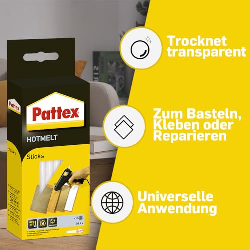 Detalle de Pattex Hotmelt Sticks 11 mm, 25 Sticks – Transparenter Kleber für Klebepistolen