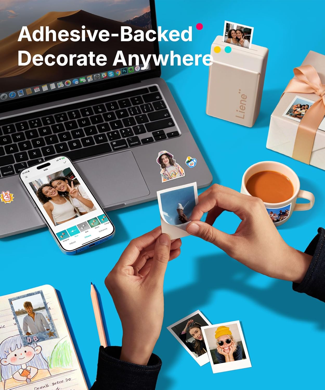 Detalle 2 de Liene Pearl N200 Pro Portable AI Photo Printer (Gold) — 2x3 Sticker Paper with Bluetooth Printing