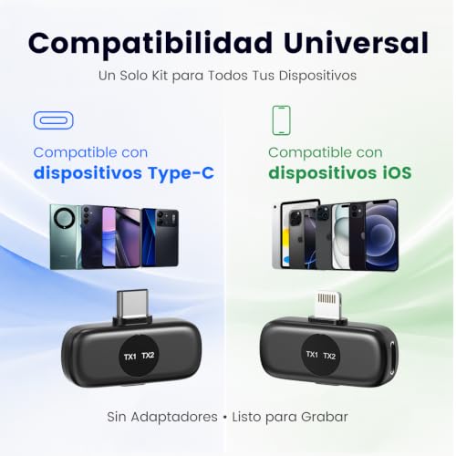 Detalle de YEJATA micrófono inalámbrico con 2 micrófonos, USB-C, Lightning y cancelación de ruido con IA