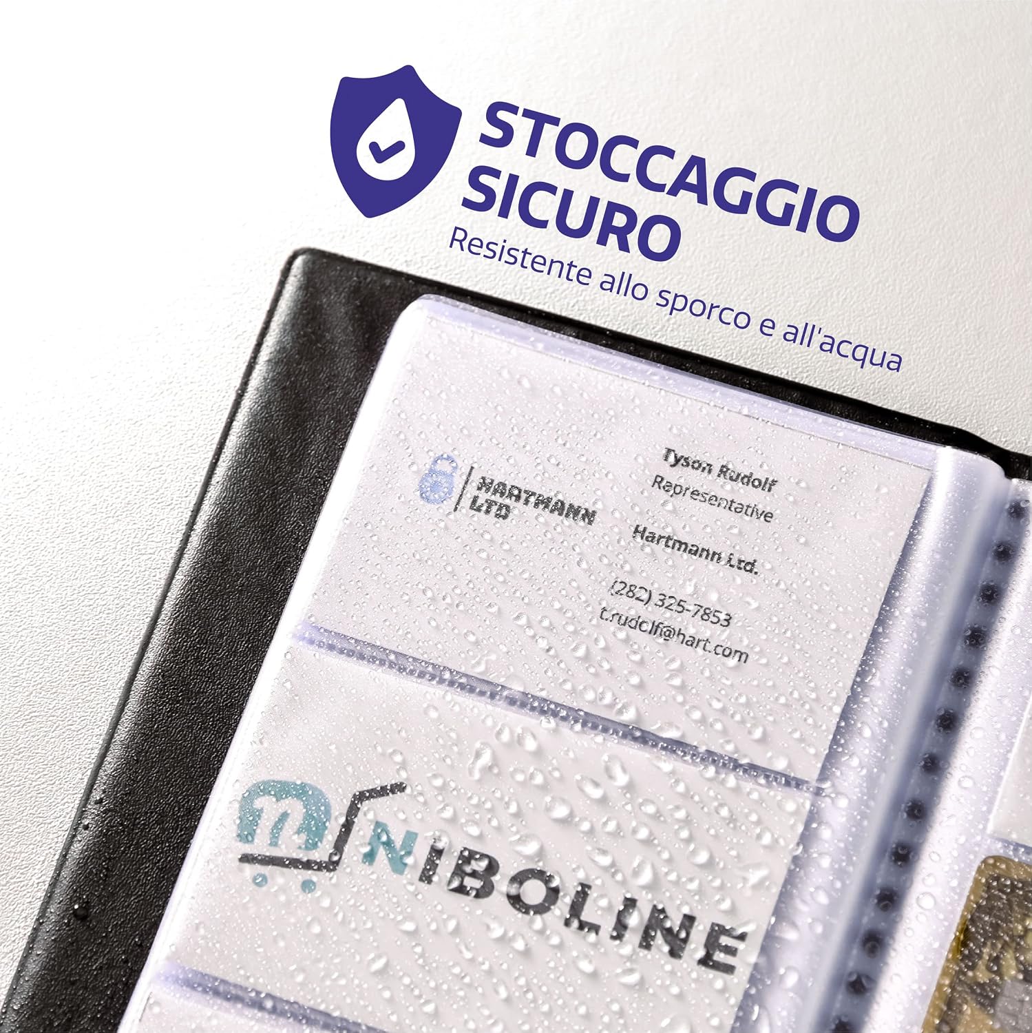 Detalle 2 de Praknu porta biglietti da visita con 480 fogli trasparenti, libro salvaspazio nero