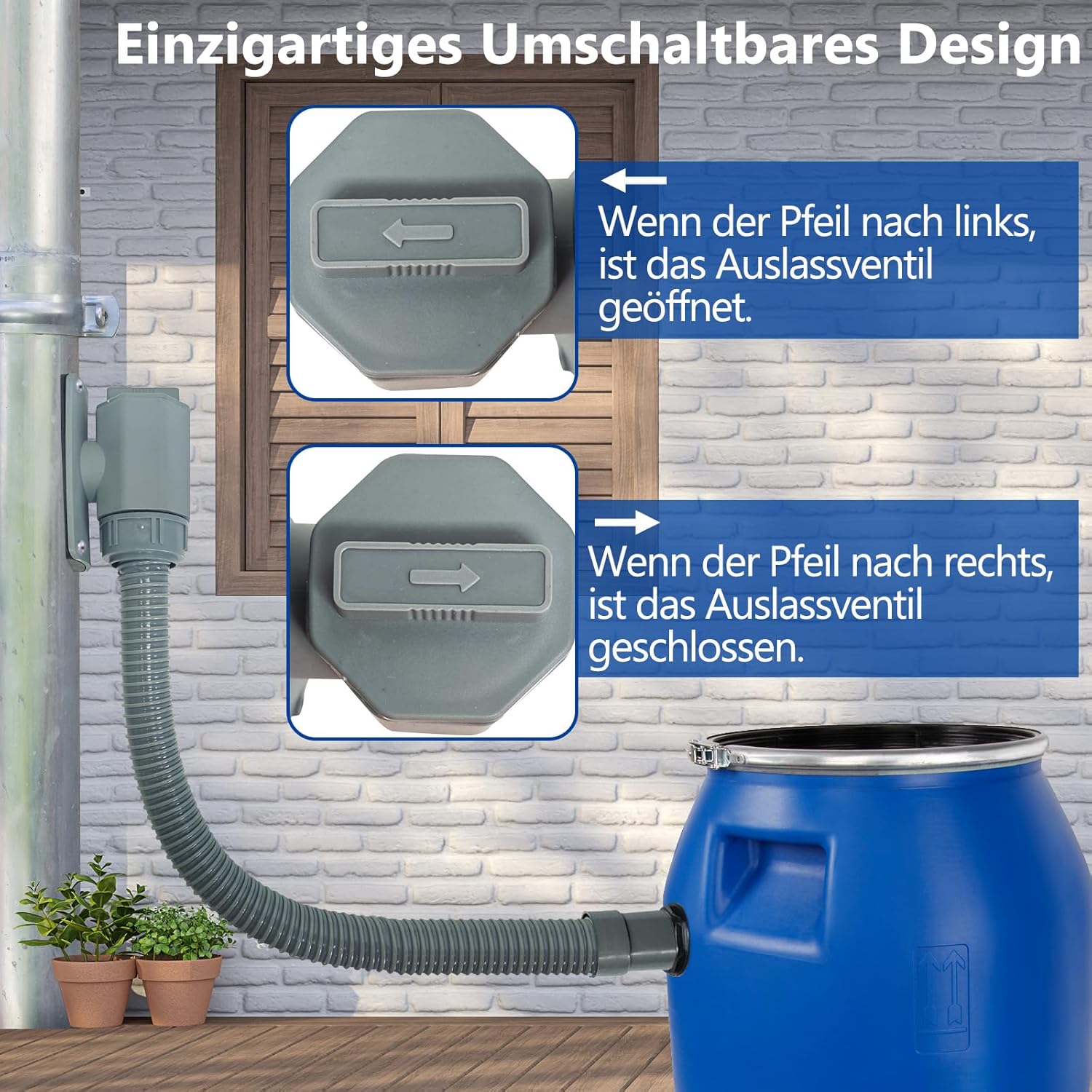 Detalle de YIWUHUICHANG Regenwassersammler für Fallrohre (80–110 mm) inkl. Montagezubehör & Schlauchset