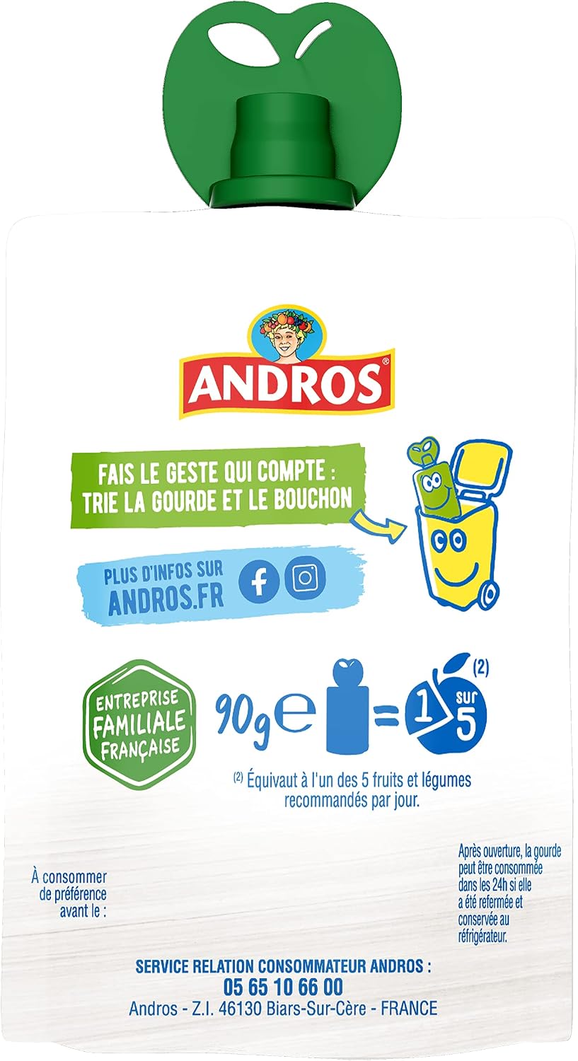 Thumbnail 5 de ANDROS Compote de fruits sans sucres ajoutés en gourde recyclable (lot de 20) – Pomme + Poire + Fraise + Banane