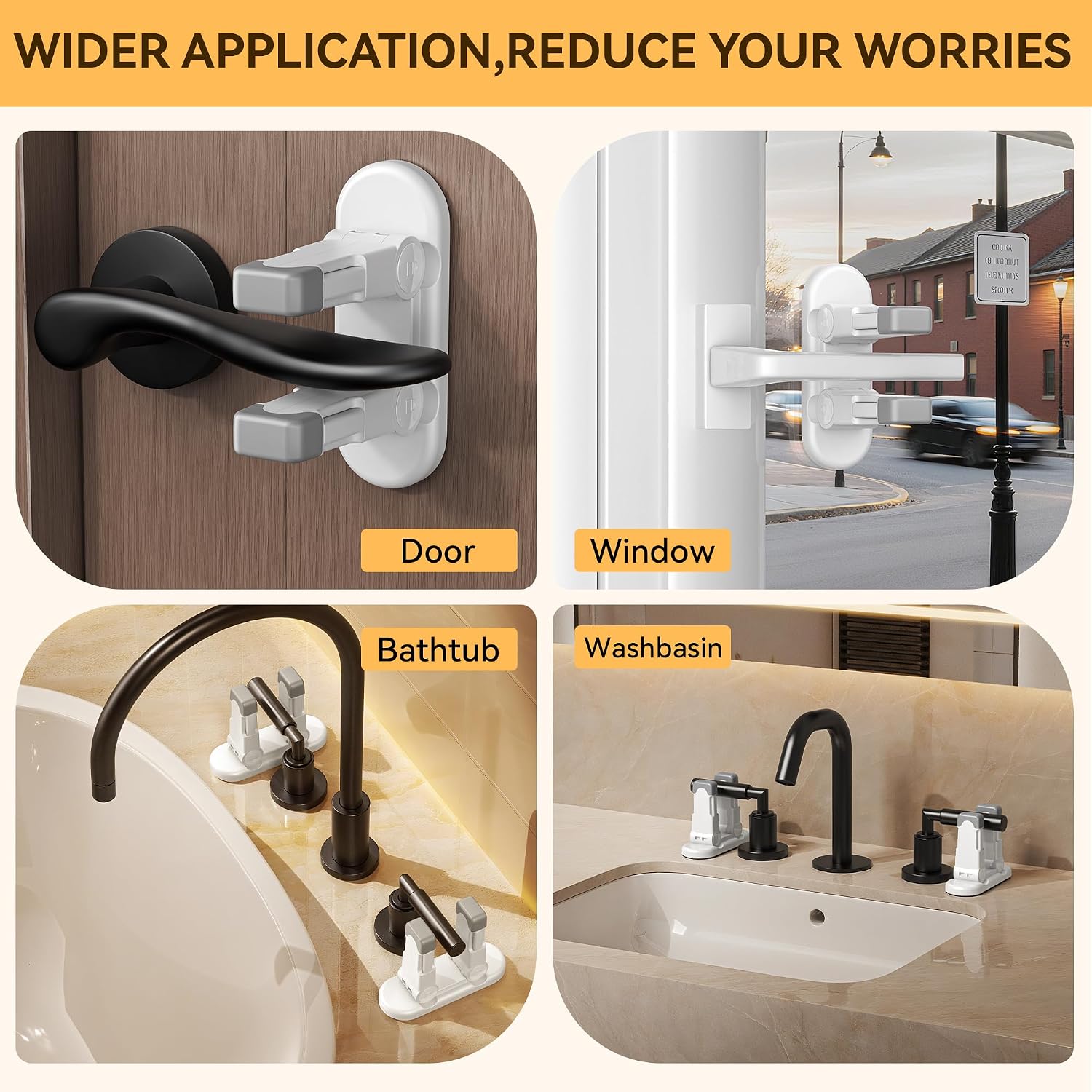Thumbnail 3 de 4 Pack Snap-On Door Lever Locks: Dual Lock, No-Tools Baby Safety Locks (White)