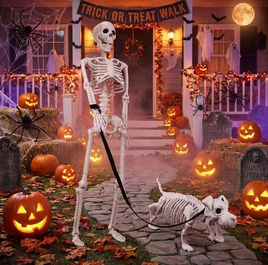 Detalle de Lighted Human and Dog Skeleton Decorations, 36-Inch