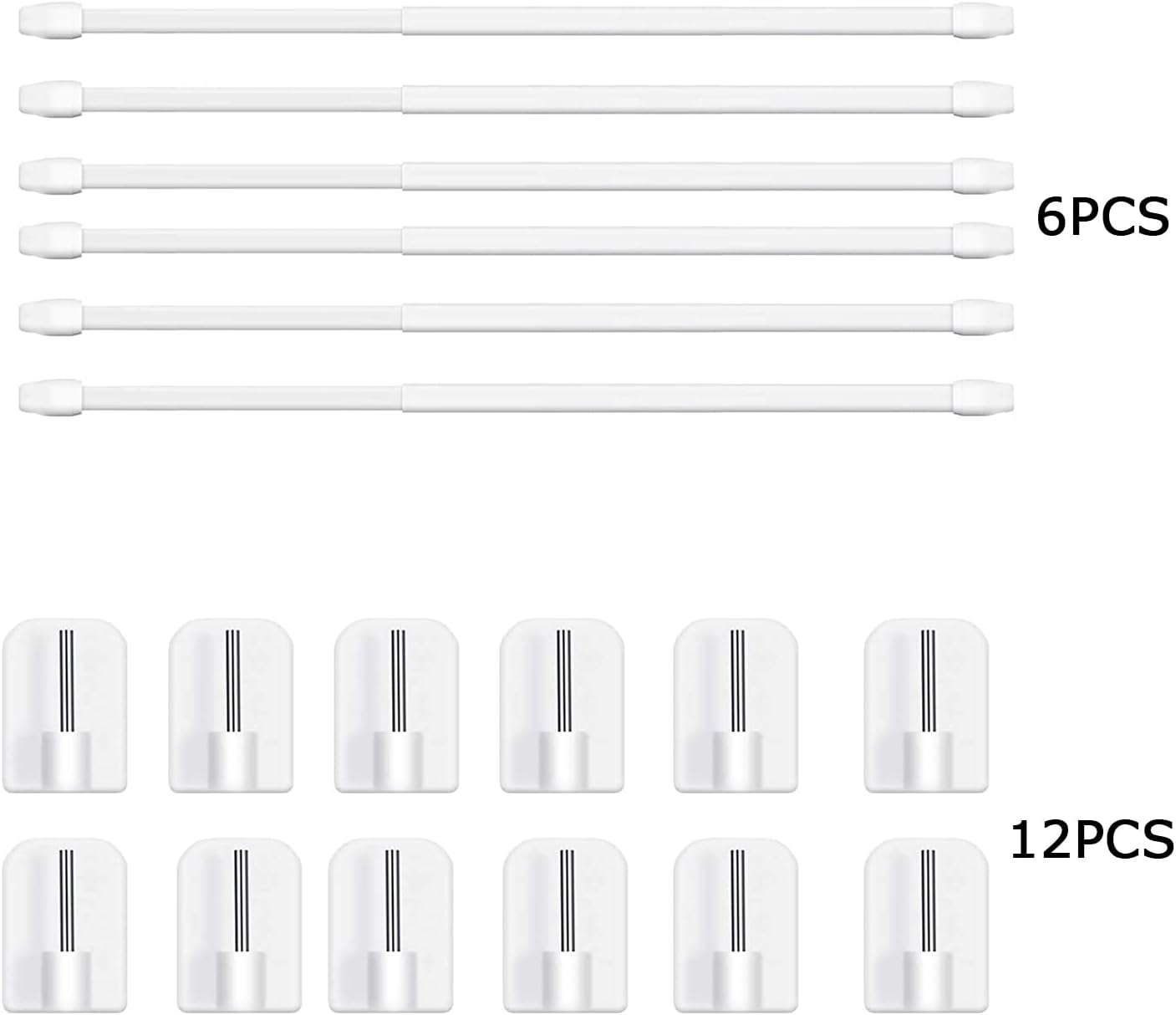 Thumbnail 1 de Honeyes bastoni per tende telescopici in plastica regolabili con attacchi adesivi (bianco, 6 pezzi)