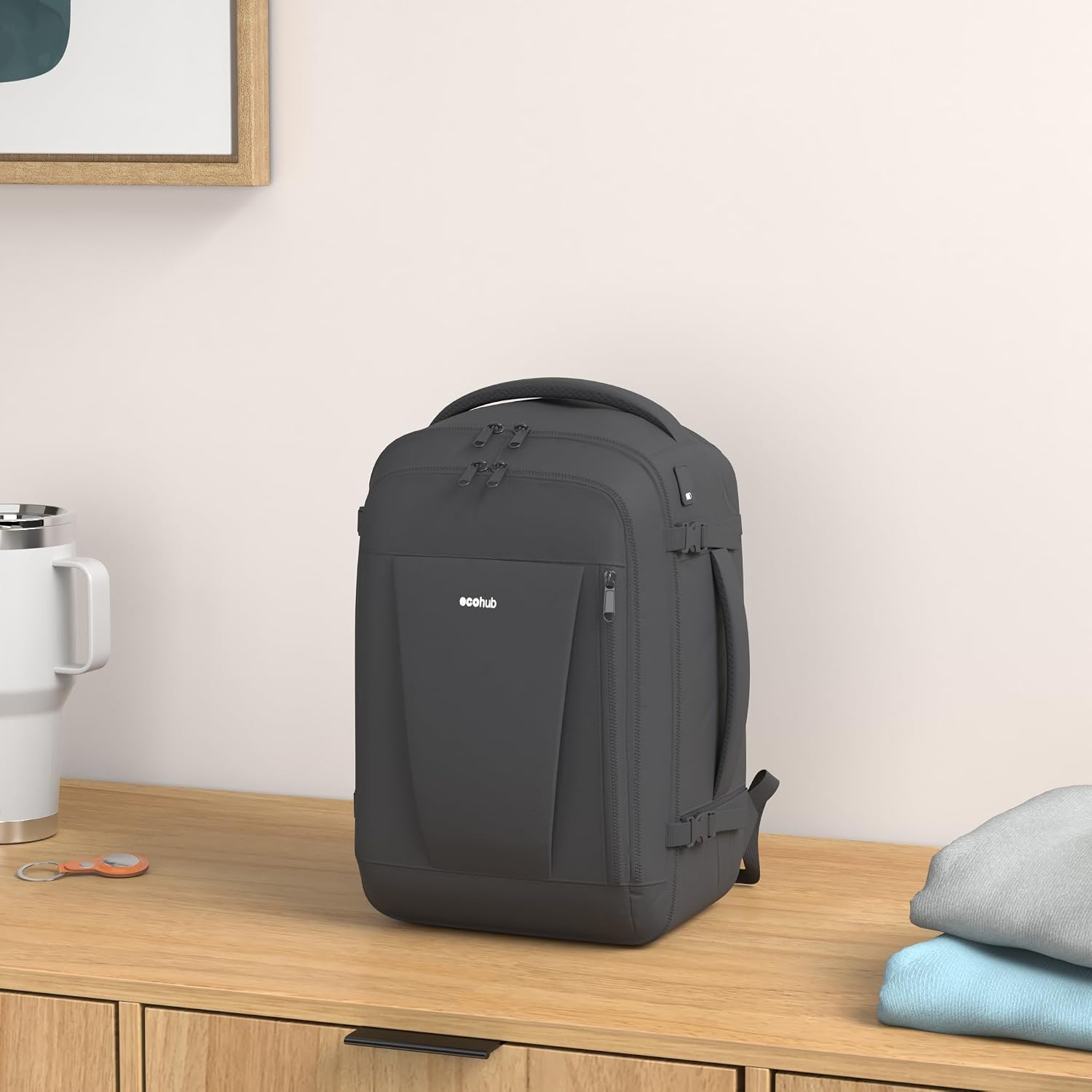 Thumbnail 1 de ECOHUB Ryanair cabin bag 40x20x25 underseat travel bag with 9 pockets and USB port, 20L (black)