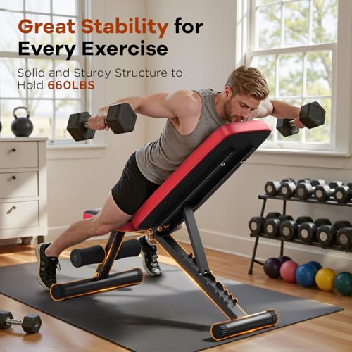 Detalle de NICEPEOPLE Adjustable Weight Bench for Home Gym — 660LBS Capacity, 8 Backrests, Foldable for Small Spaces