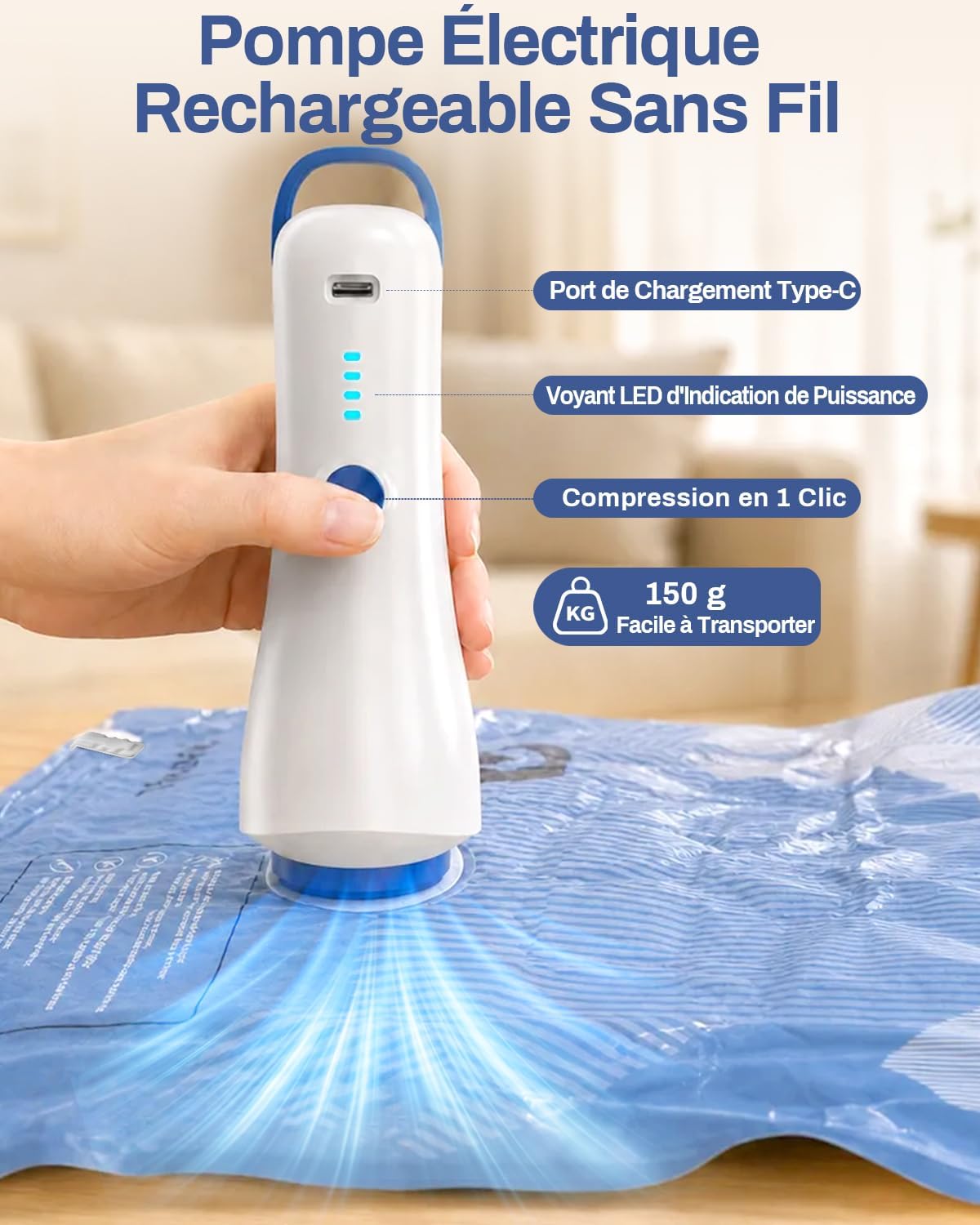 Detalle de Raplink Sac sous Vide Vetement avec Pompe Électrique et 12 Sacs de Rangement – Voyage, Déménagement et Rangement