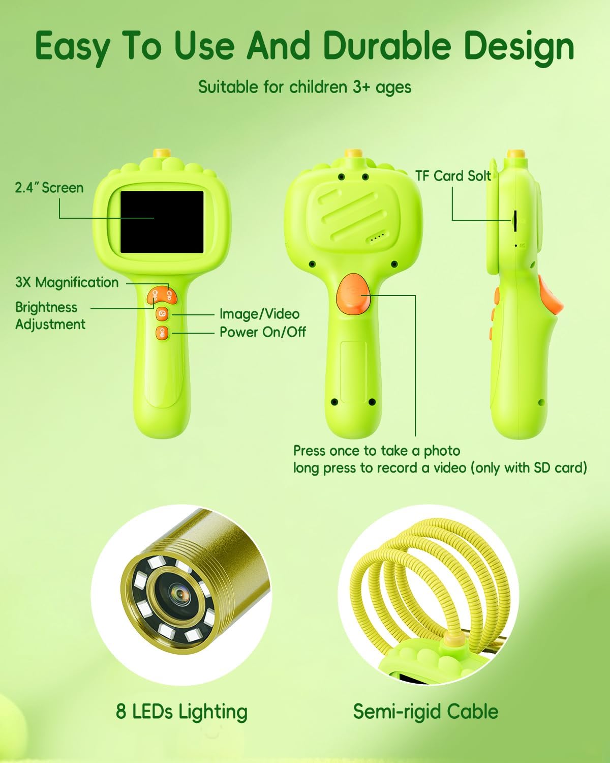 Thumbnail 1 de Endoscope for Kids: 2.4-Inch Snake Camera with Lights for Outdoor Exploration