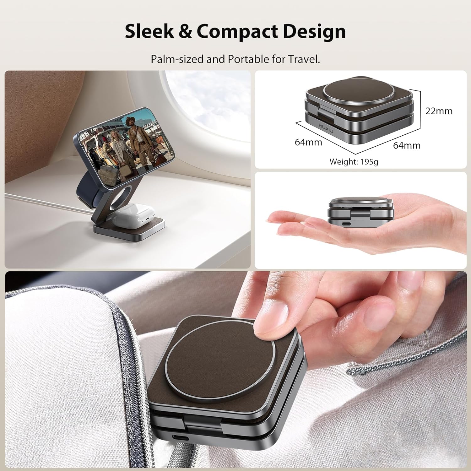 Thumbnail 4 de KU XIU X40 caricatore wireless magnetico 3-in-1 pieghevole per iPhone, Apple Watch e auricolari Pro