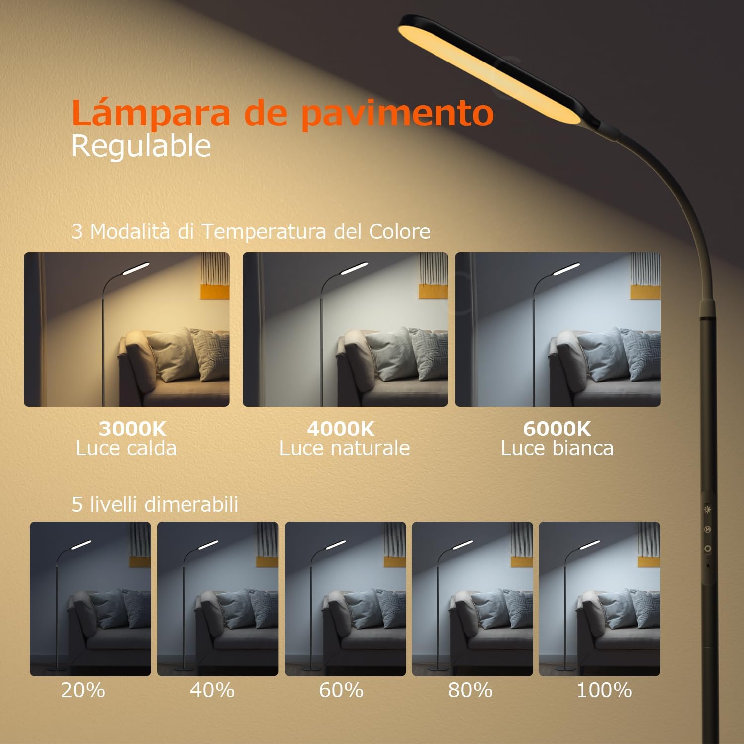Thumbnail 1 de OUSFOT Lampada da Terra LED Dimmerabile 170 cm con Collo D'oca, Controllo Touch e Telecomando