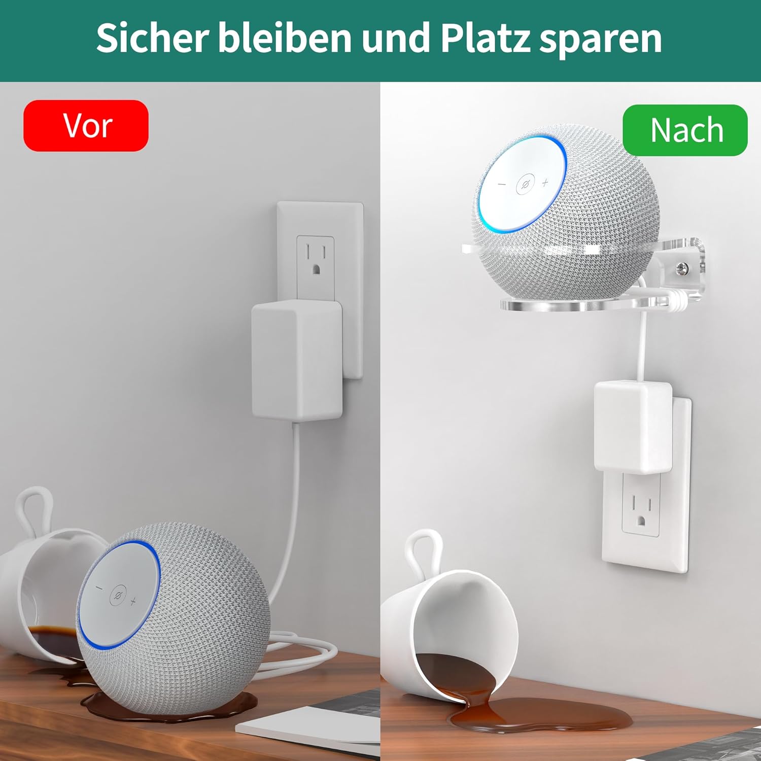 Detalle de HomeMount Wandhalterung für Echo Dot (4./5. Gen), Dot Max & HomePod mini – transparente Acryl-Lautsprecherhalterung (2 Stück)