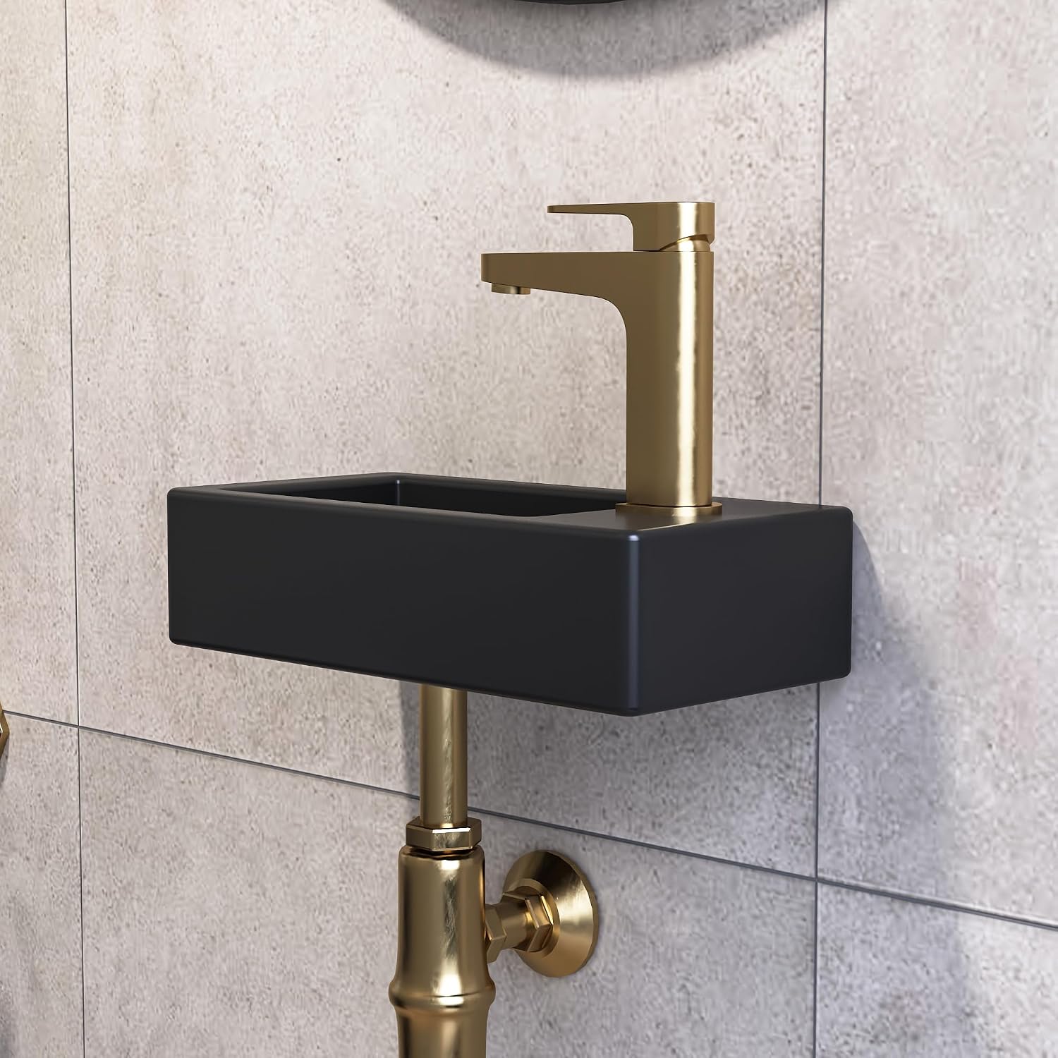 Detalle de DeerValley DV-1V0091R – czarna umywalka ceramiczna, ścienna, prawy otwór na baterię