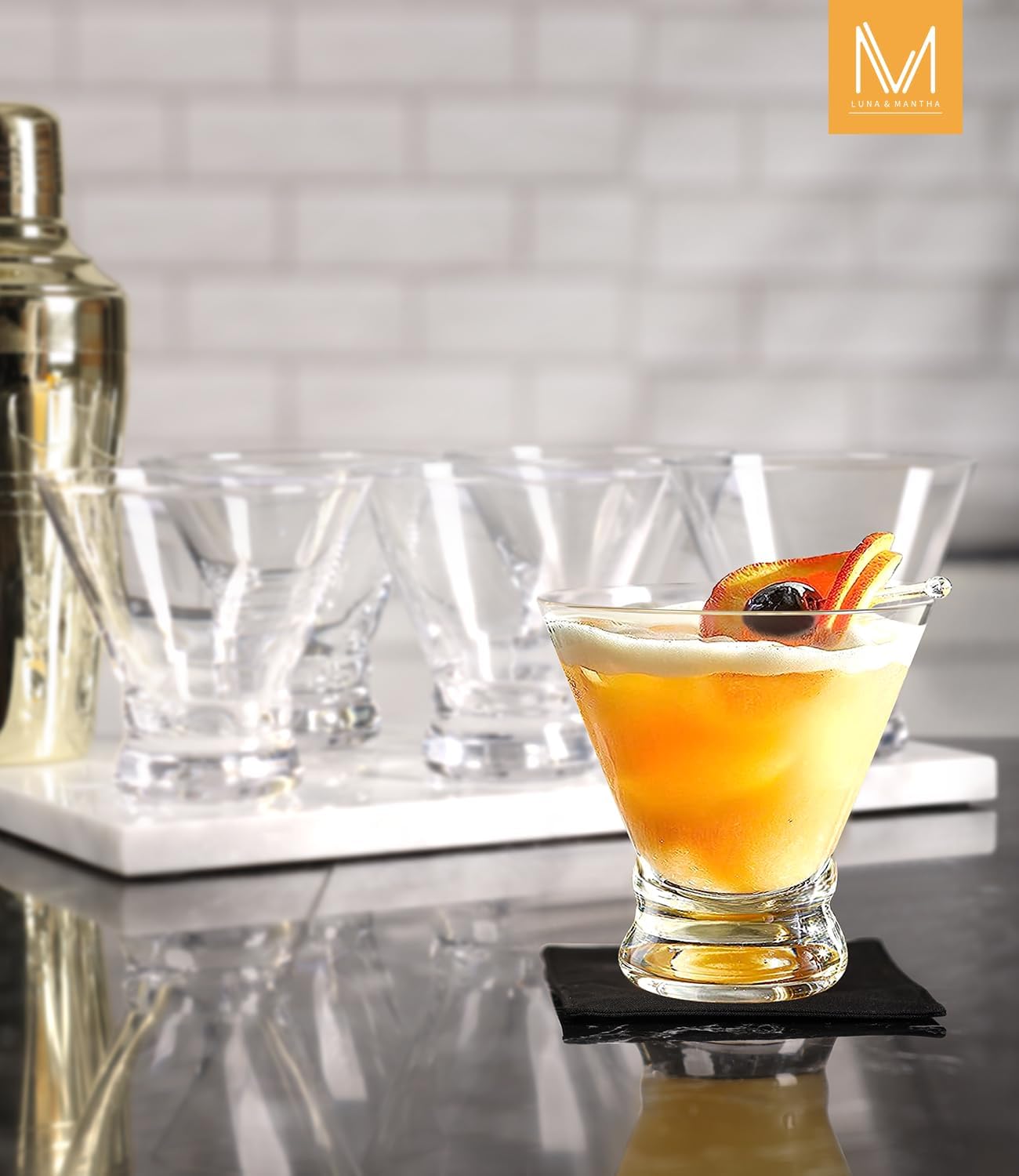 Thumbnail 3 de LUNA & MANTHA Stemless Martini Glasses Set of 6 (8oz) for Martinis, Margaritas, Manhattans & More