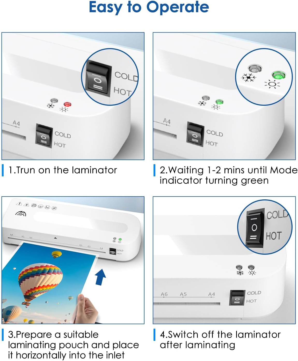 Thumbnail 3 de MAXDONE A4 Laminator Machine – 90s Warm-Up, Hot & Cold Dual-Mode with 50 Pouches